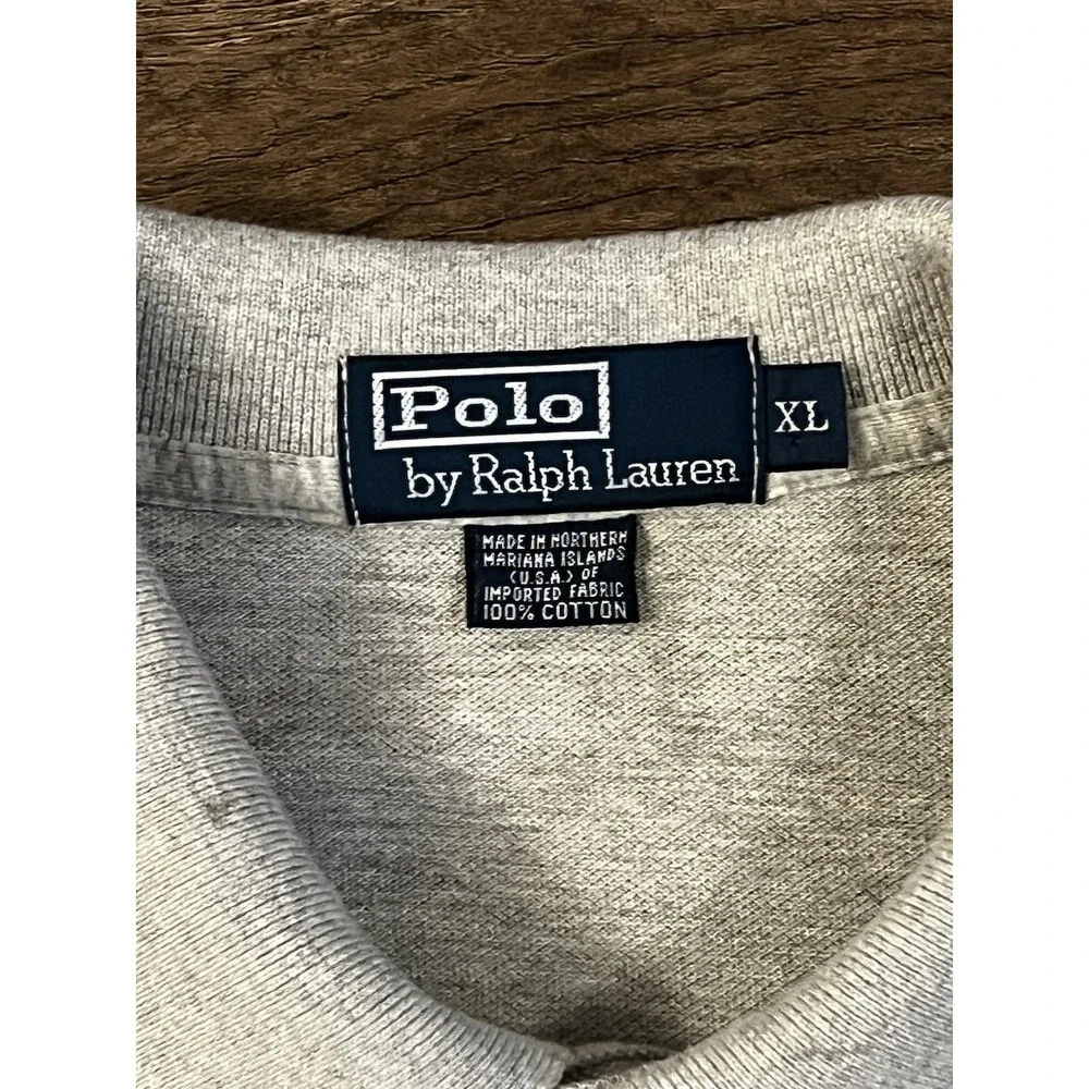 Vtg 90s Polo Ralph Lauren Shirt Mens X-Large Gray Polo Made in USA Black Pony C1